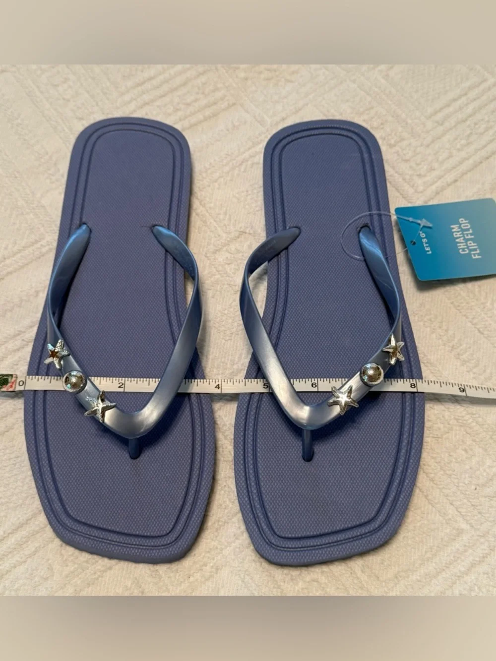 Sandals Flip Flops slip on - size 7/8 medium NEW!  Blue w/silver sea accents - Picture 10 of 10